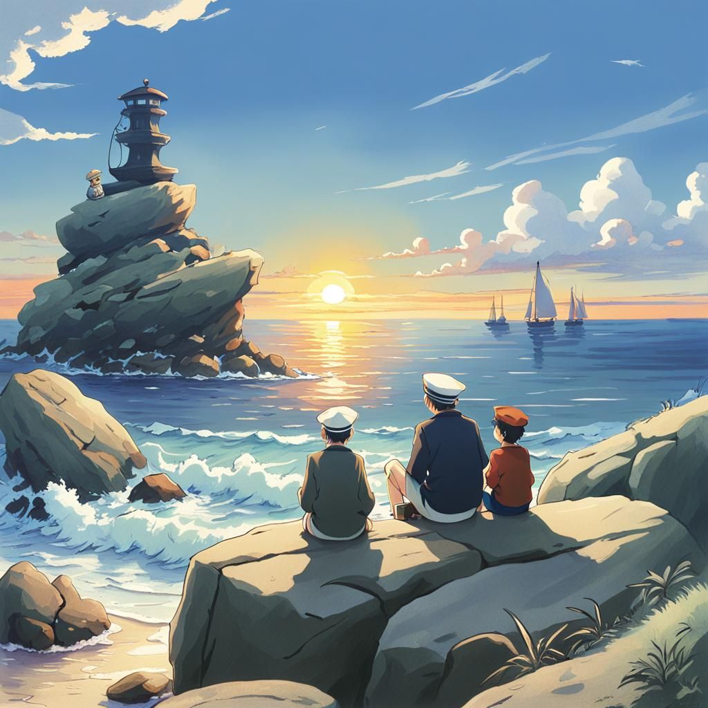 Sunset Over the Sea: Ghibli-Inspired Scene