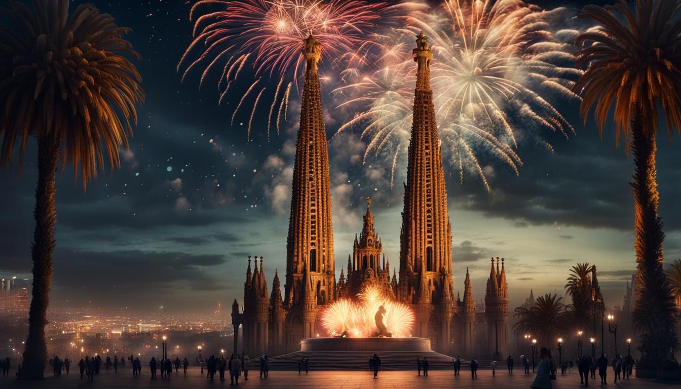 Barcelona Fireworks Display at Columbus Statue