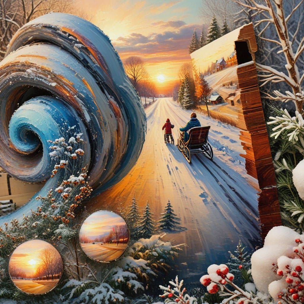 Vibrant Winter Wonderland in Impasto Style