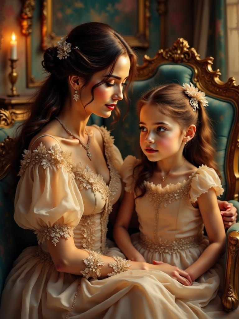 A Mother's Gentle Love in 19th-Century Elegance