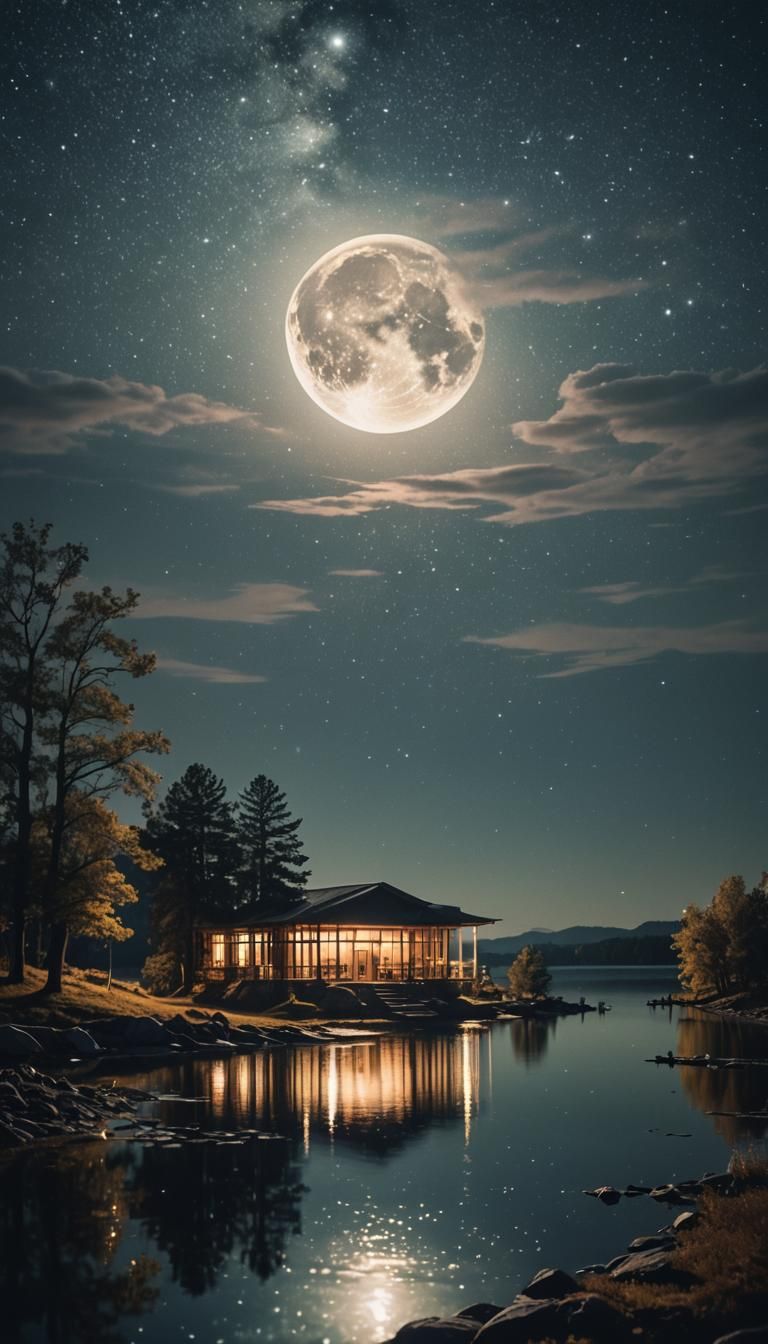 Moonlit Library Under a Glittering Sky