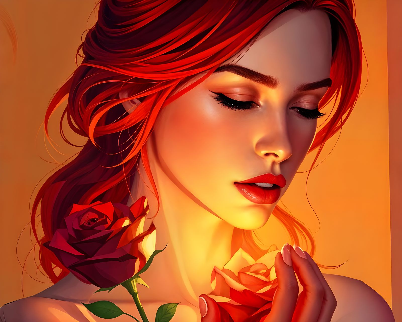 Sensual Hyper-Realistic Portrait of a Red-Haired Woman