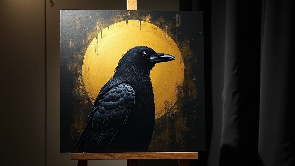Crow Spirit Shaman: Matte Black and Gold Painting