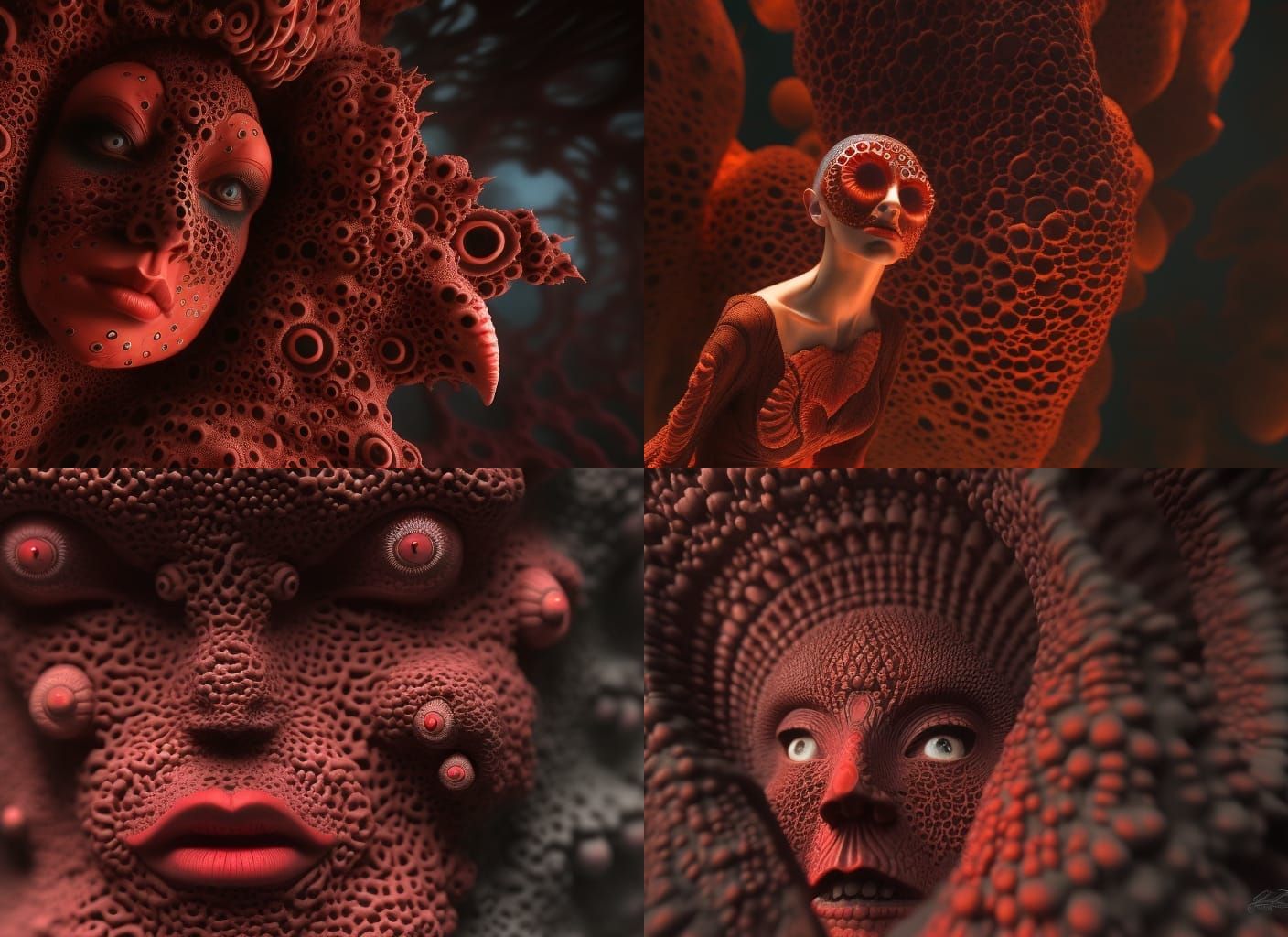 Gothic Coral Woman in Surrealist Style