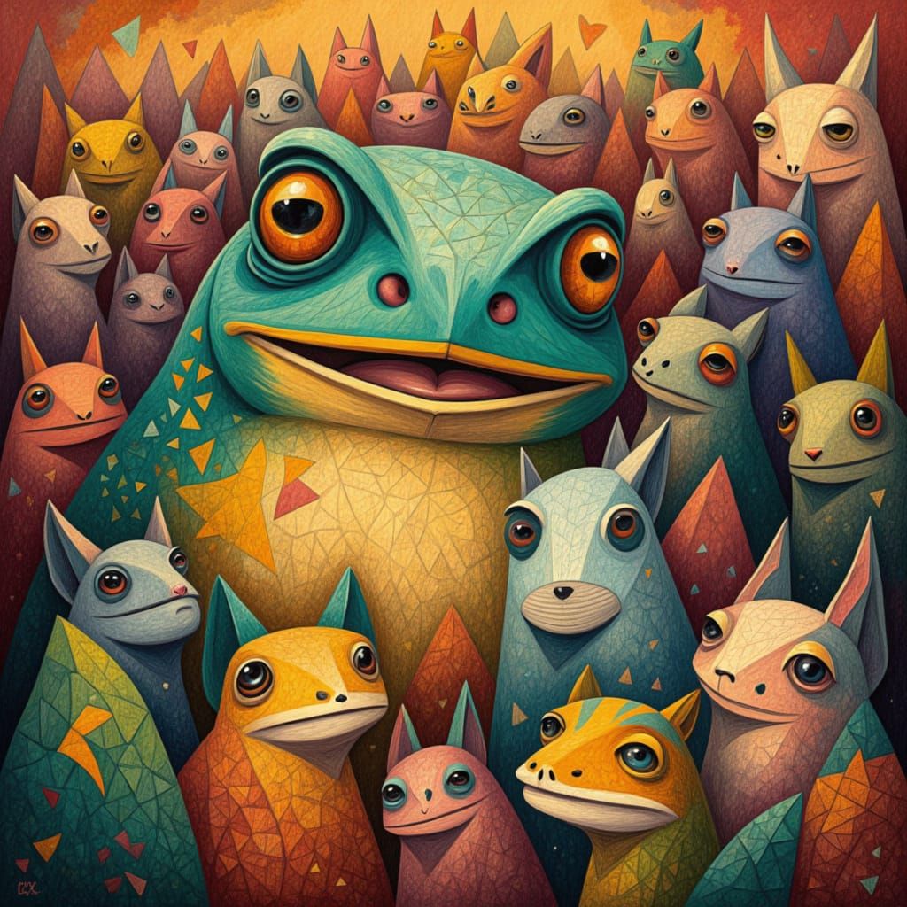 Giant Toad and Fox Bride in Forest Ceremony