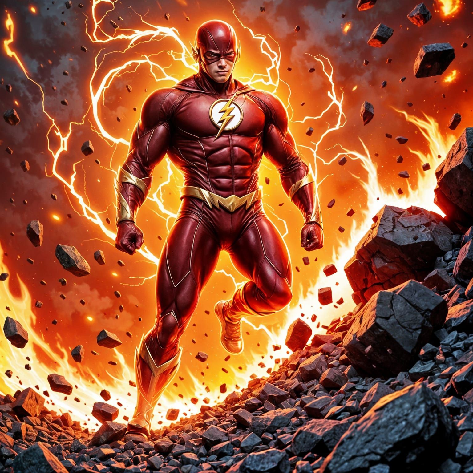 The Flash in a Vibrant, Hyper-Kinetic Anime-Inspired Scene