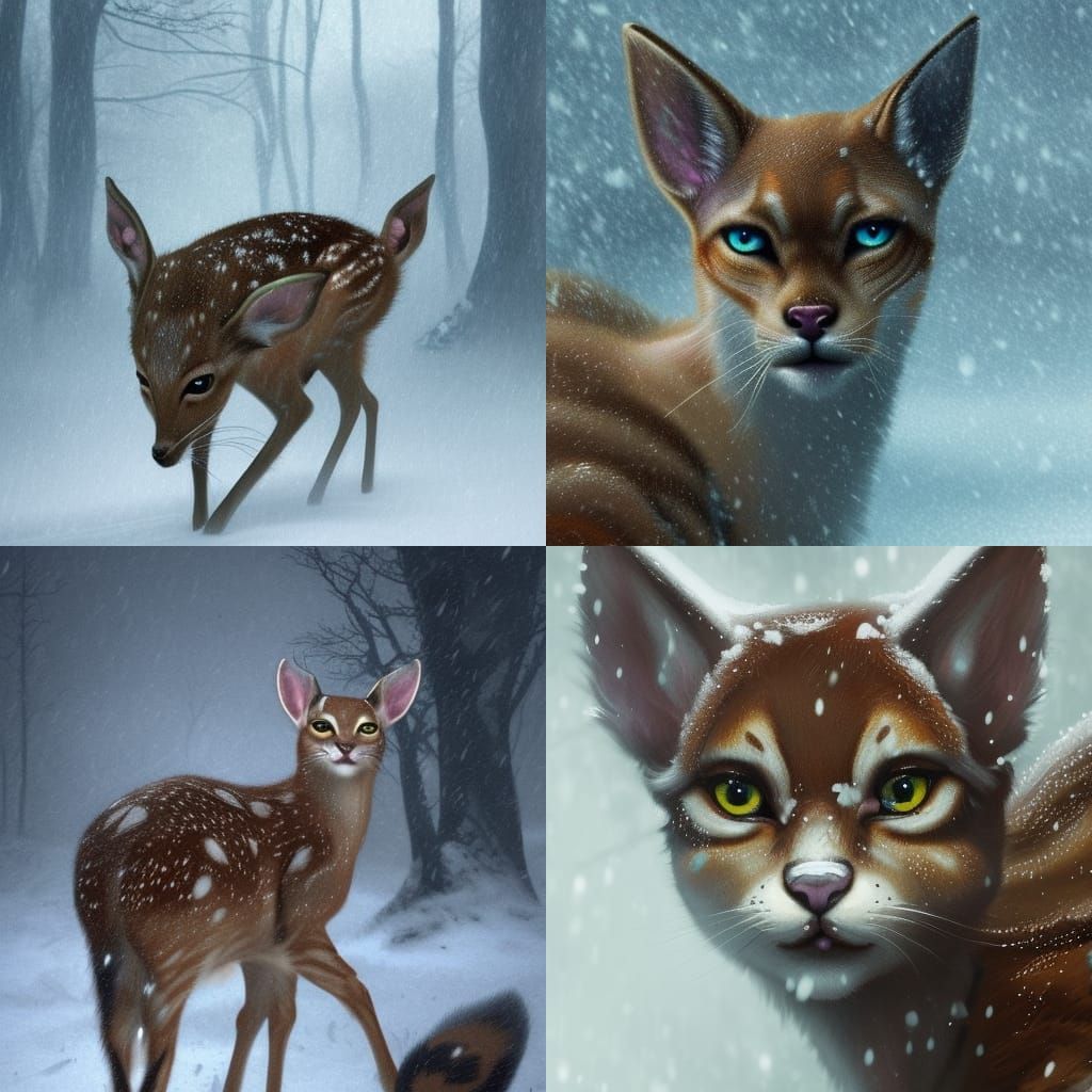 Fawn Cat in Snowstorm: Hyperdetailed Digital Art