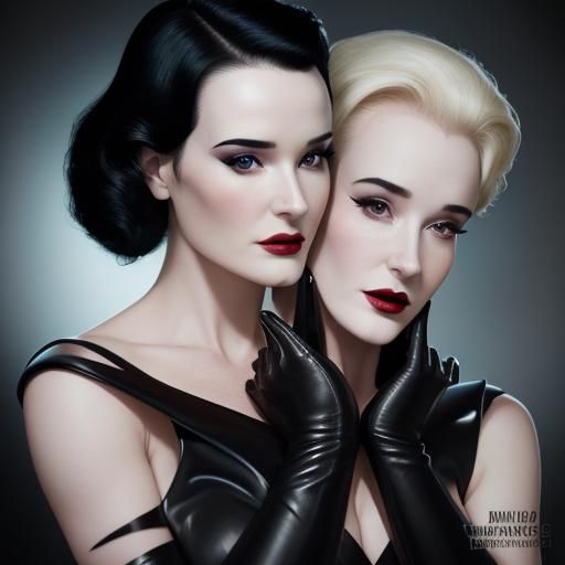 Elegant Portrait of Women in Black Leather Gowns