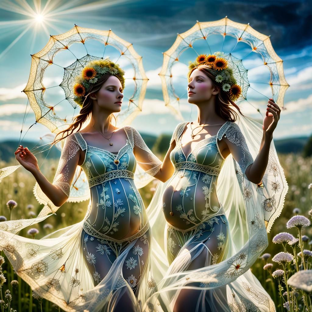 Ethereal Pregnant Nymphs Dancing with Kites