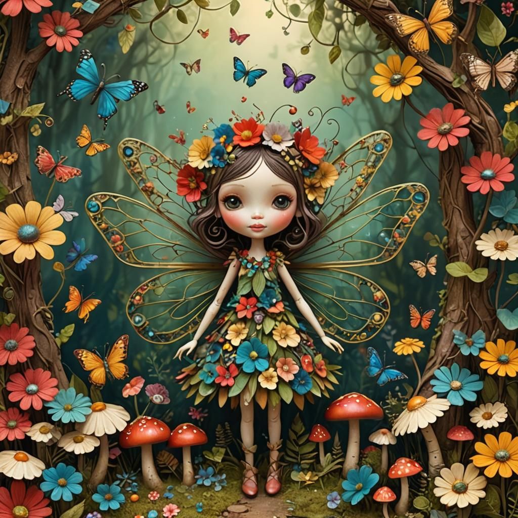 Cute Tanzania Flower Fairy in 3D Folk Art