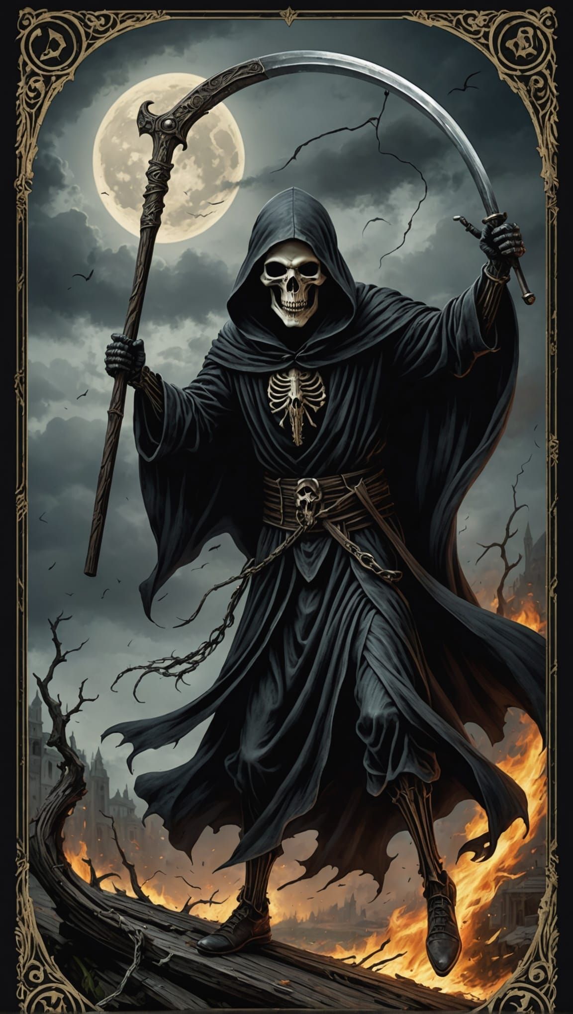 Grim Reaper Leaps from Death Tarot Card