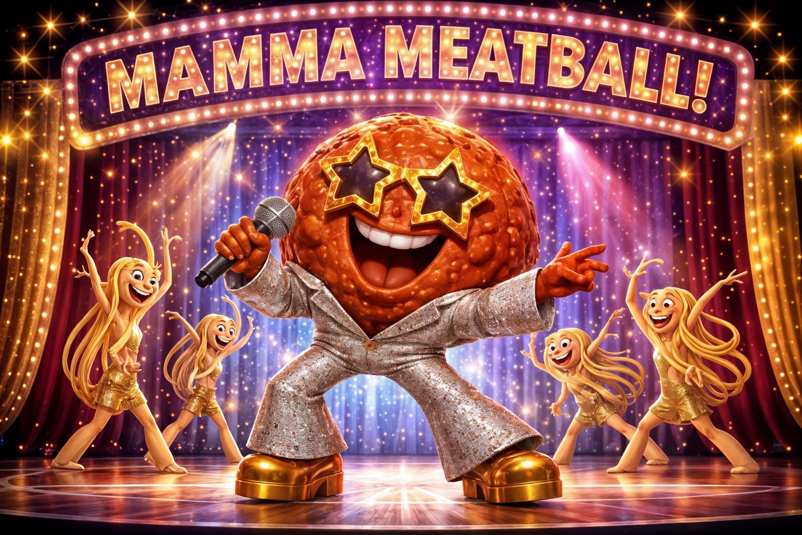 Anthropomorphic Meatball Sings Disco on Broadway