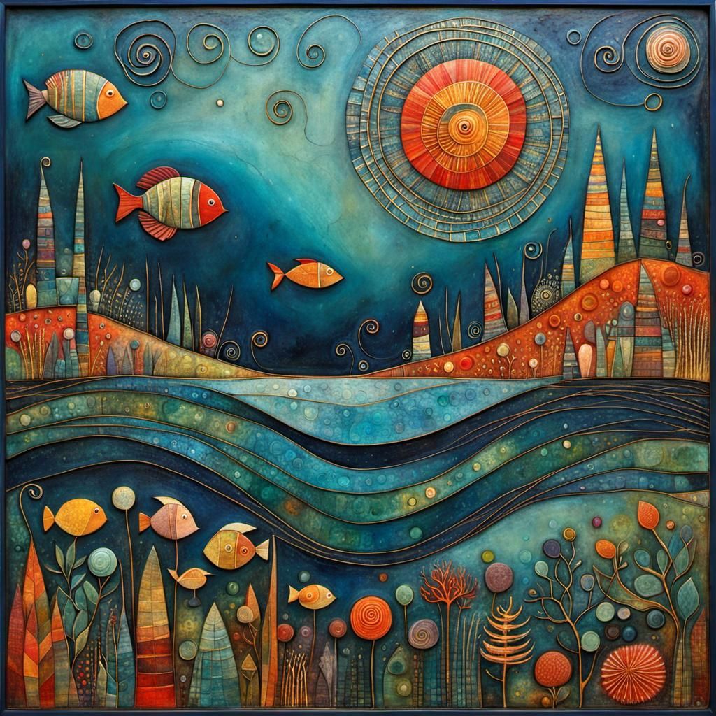 Encaustic Deep Sea Art Inspired by Klee