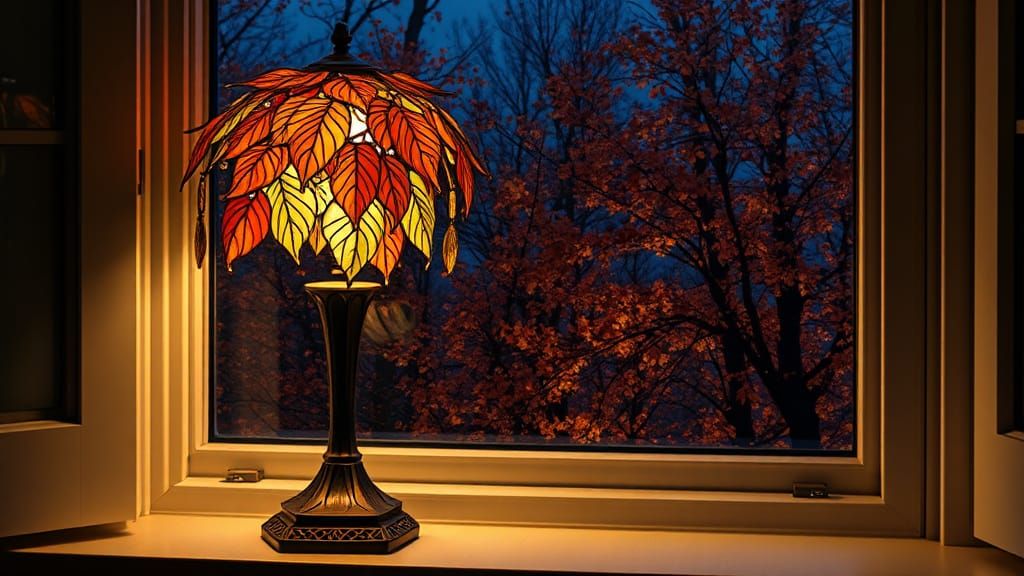 Autumnal Tiffany Lamp with Art Deco Base