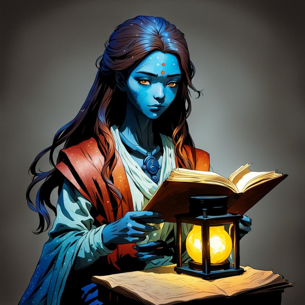 Anime Spirit of Reading Portrait in Vibrant Colors