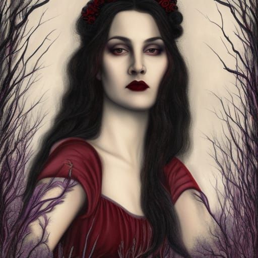 High Gothic Portrait: Beautiful Witch in Magical Forest