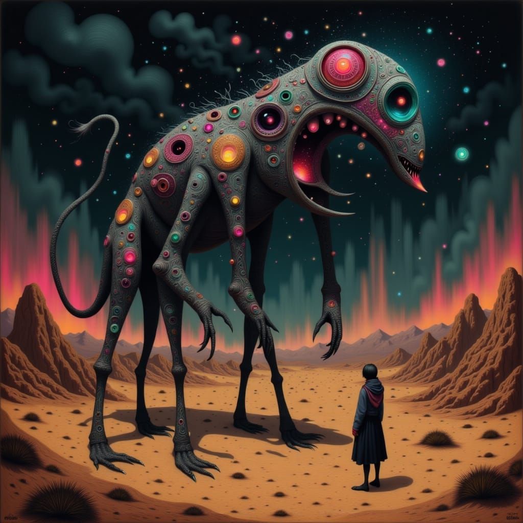 Aigamuxa: Desert Hunter in Dark Fantasy Style