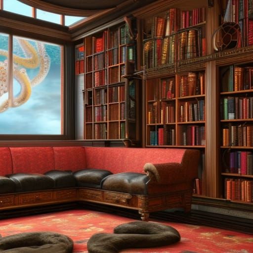 Cozy Coral Reef Library in Detailed Matte Painting