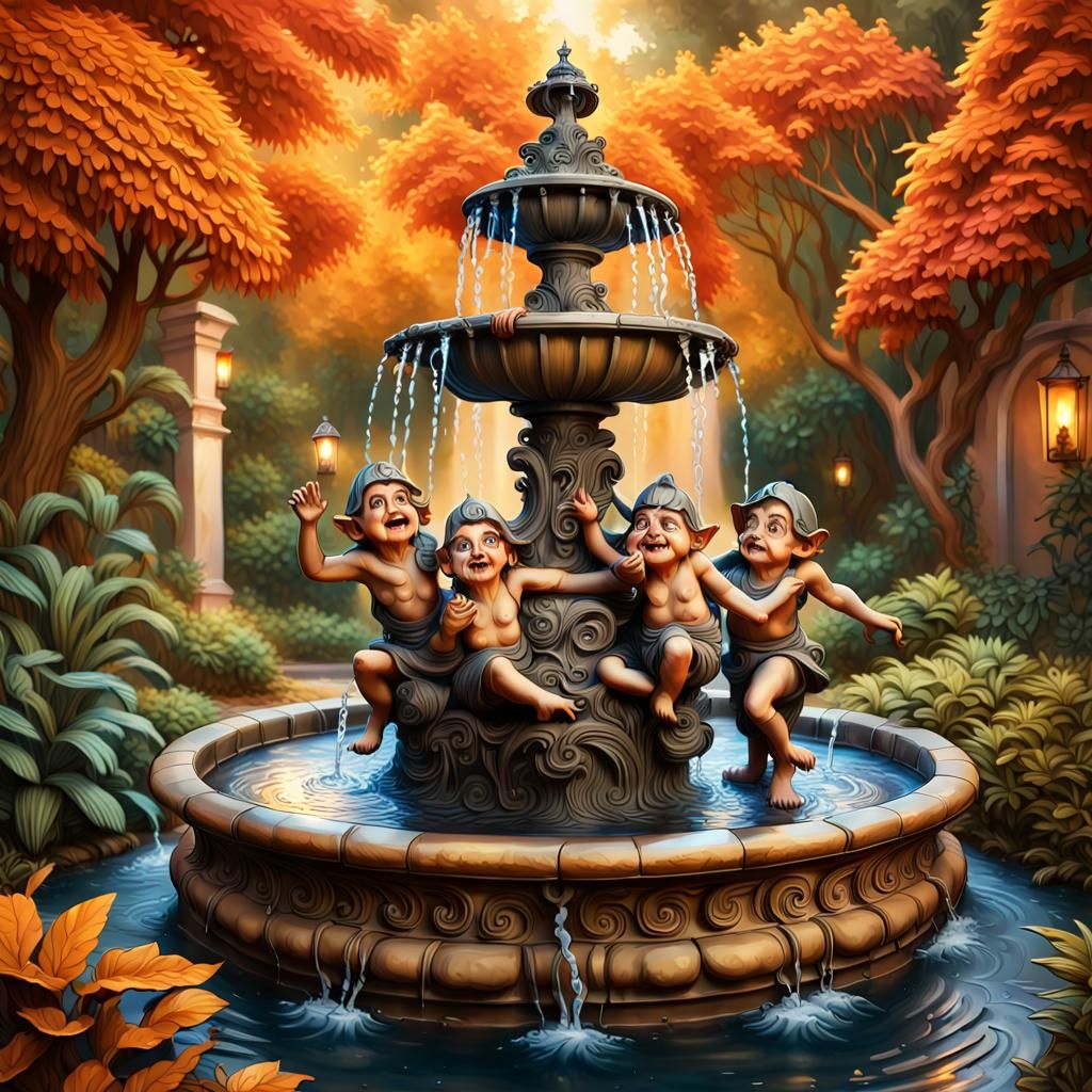 Little dwarfs majestic garden water fountain