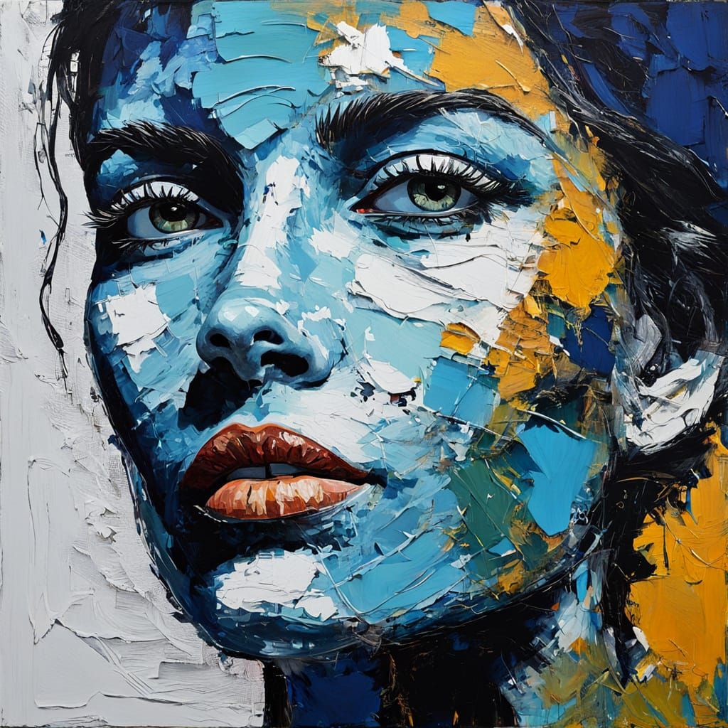 Abstract Impasto Portrait of a Woman in Mixed Media