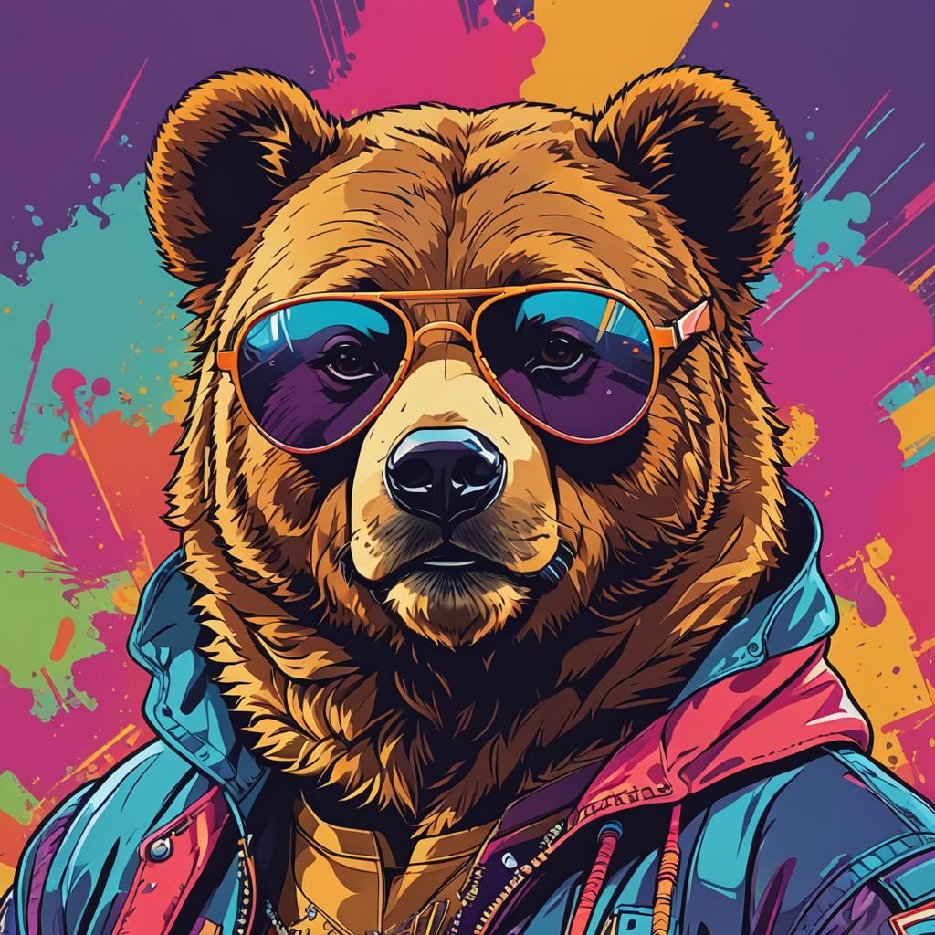 Pop Art Bear with Aviator Sunglasses in Vector Art