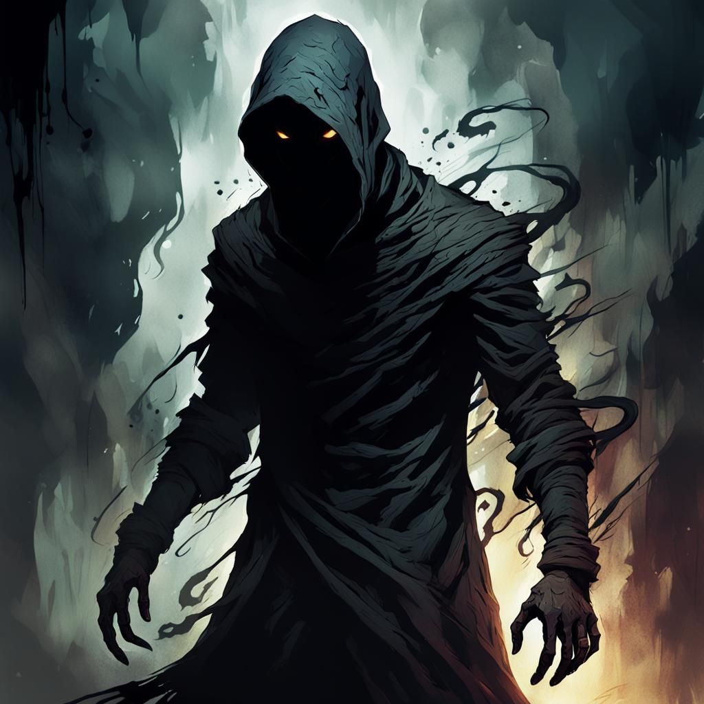 Ominous Faceless Shadow Figure in Dark Fantasy Style