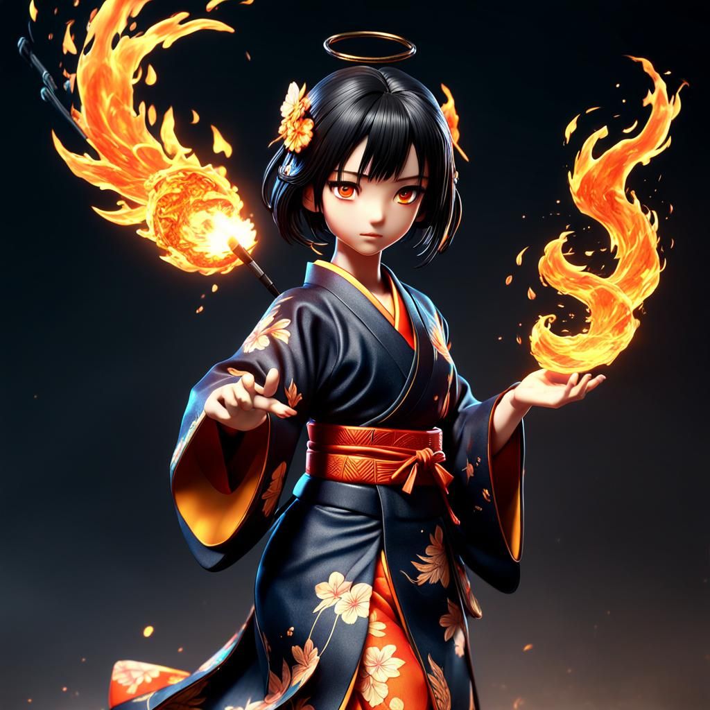 Anime Figurine of Fire Angel in Kimono