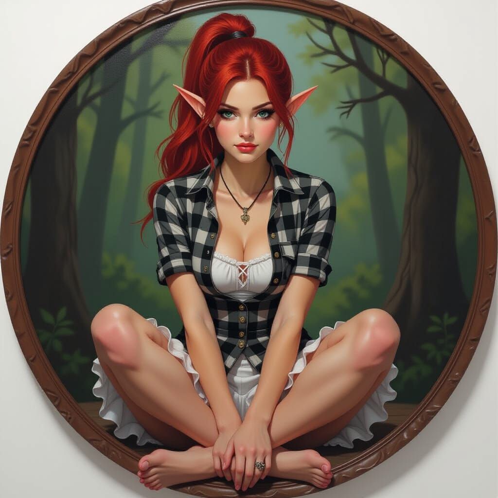 Fantasy Elf Portrait: Red Hair, Plaid Shirt