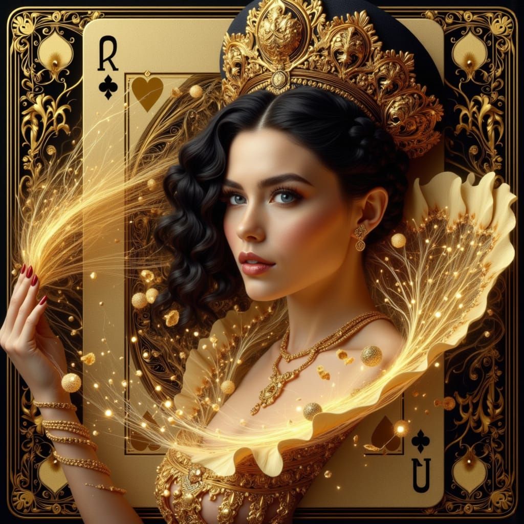 Regal Russian Empress Emerges from a Delicate Playing Card i...