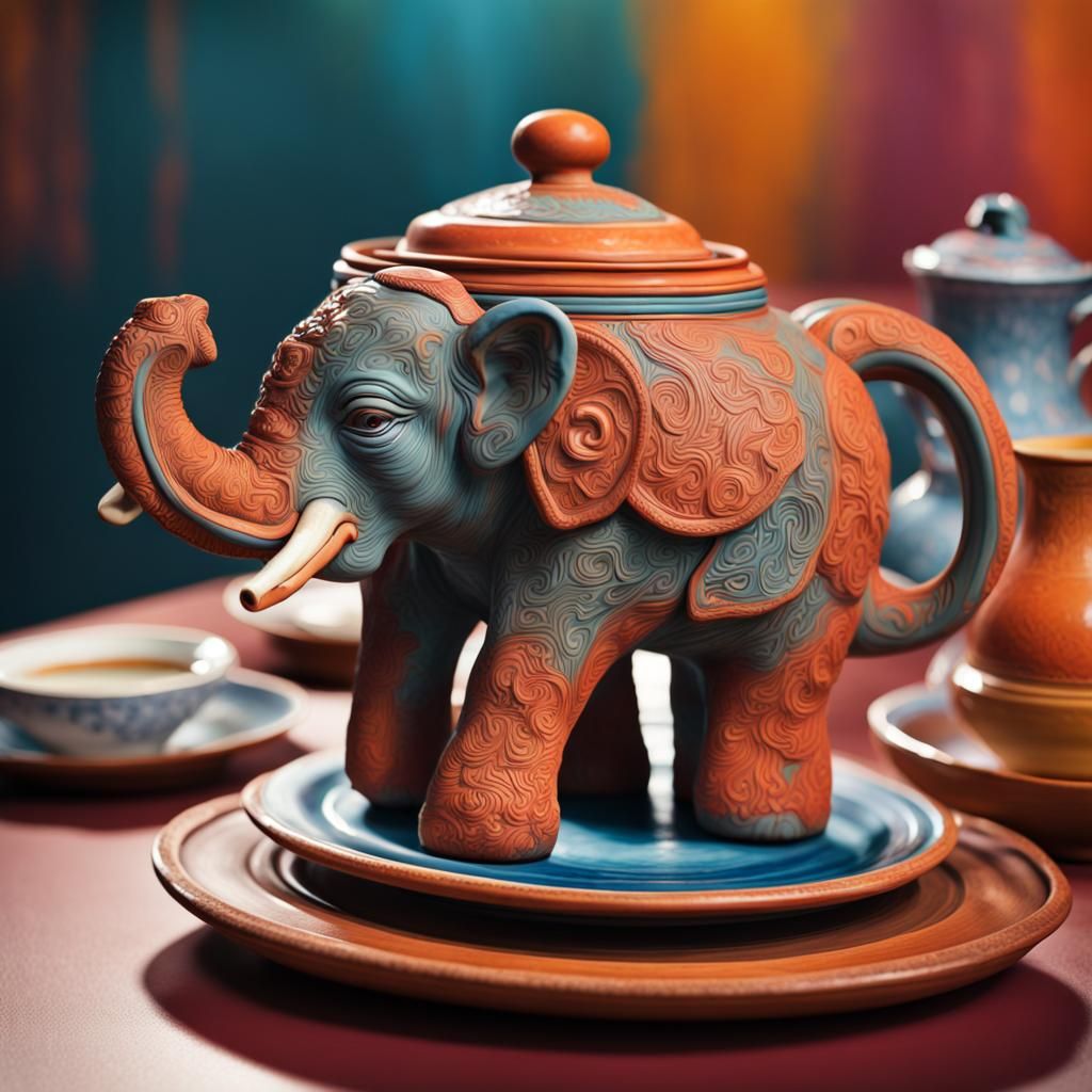 Elephant Teapot: Hyperrealistic Splash Art Concept