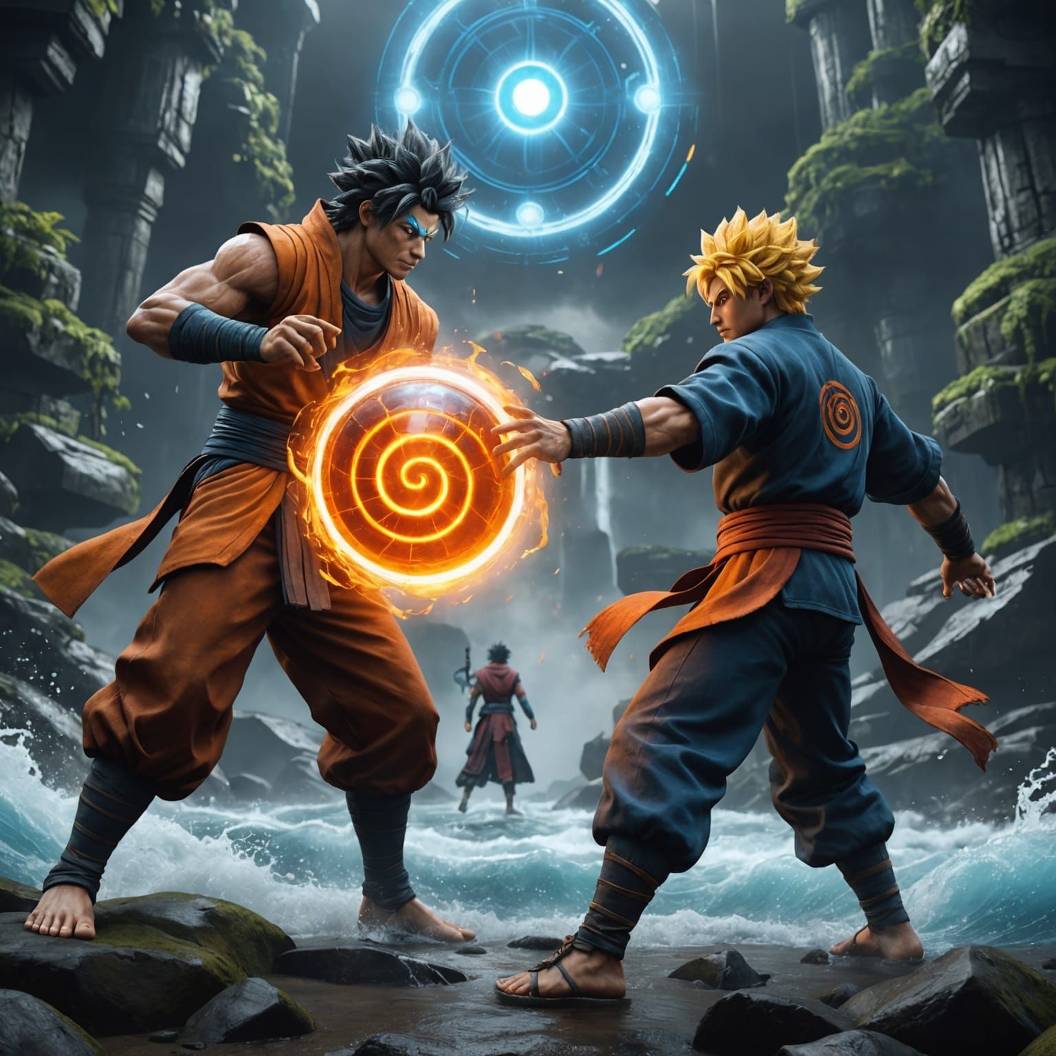 Rasengan Versus Kamehameha: Detailed Fantasy Art