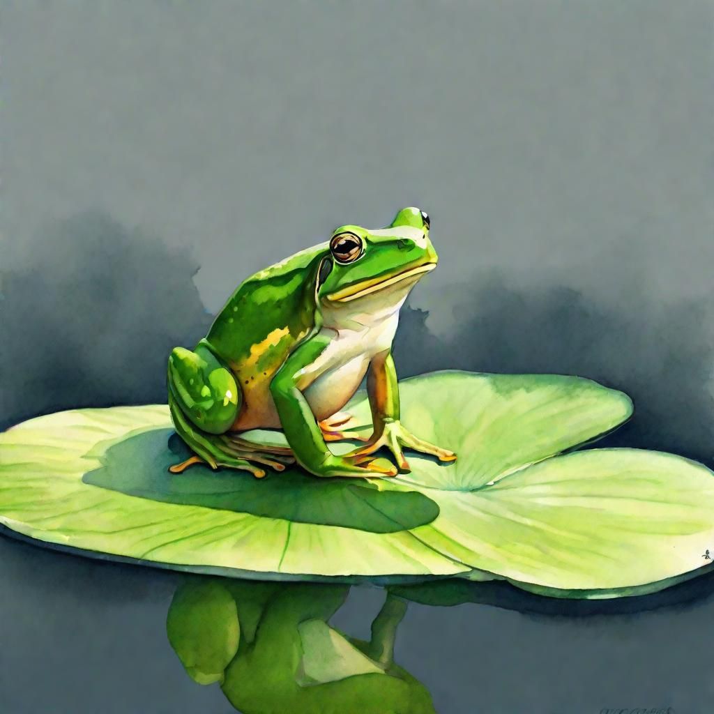 Minimalist Watercolor Frog on Lily Pad