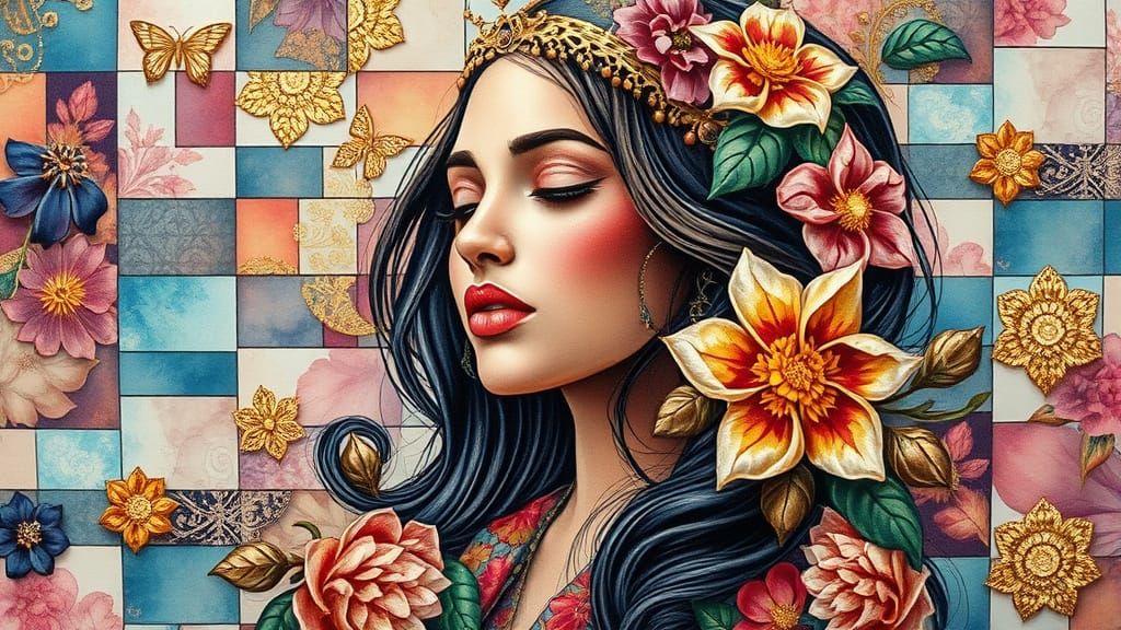 Jordanna With Floral Gold Accents on Patchwork