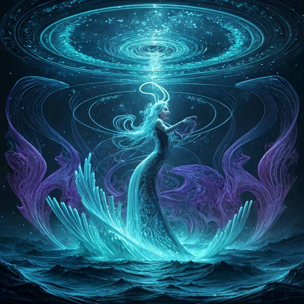 Bioluminescent Underwater Scene in Deco Style