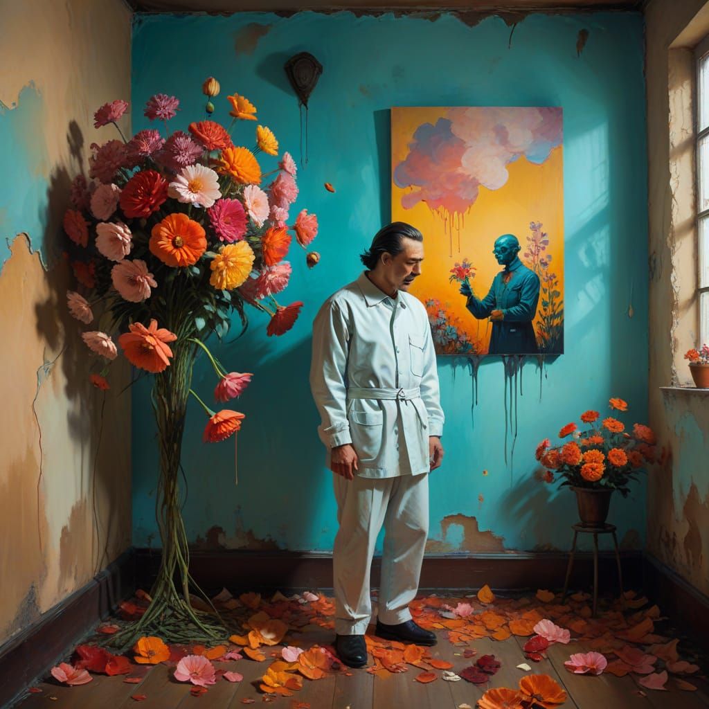 Surrealist Oil Painting of a Patient in a Dreamlike Setting