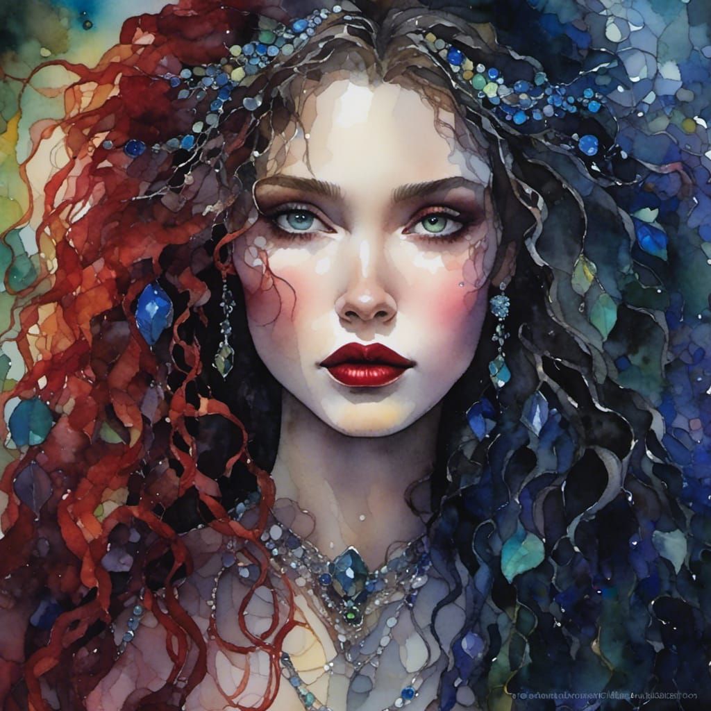 Dramatic Gothic Portrait with Dark Makeup and Curls