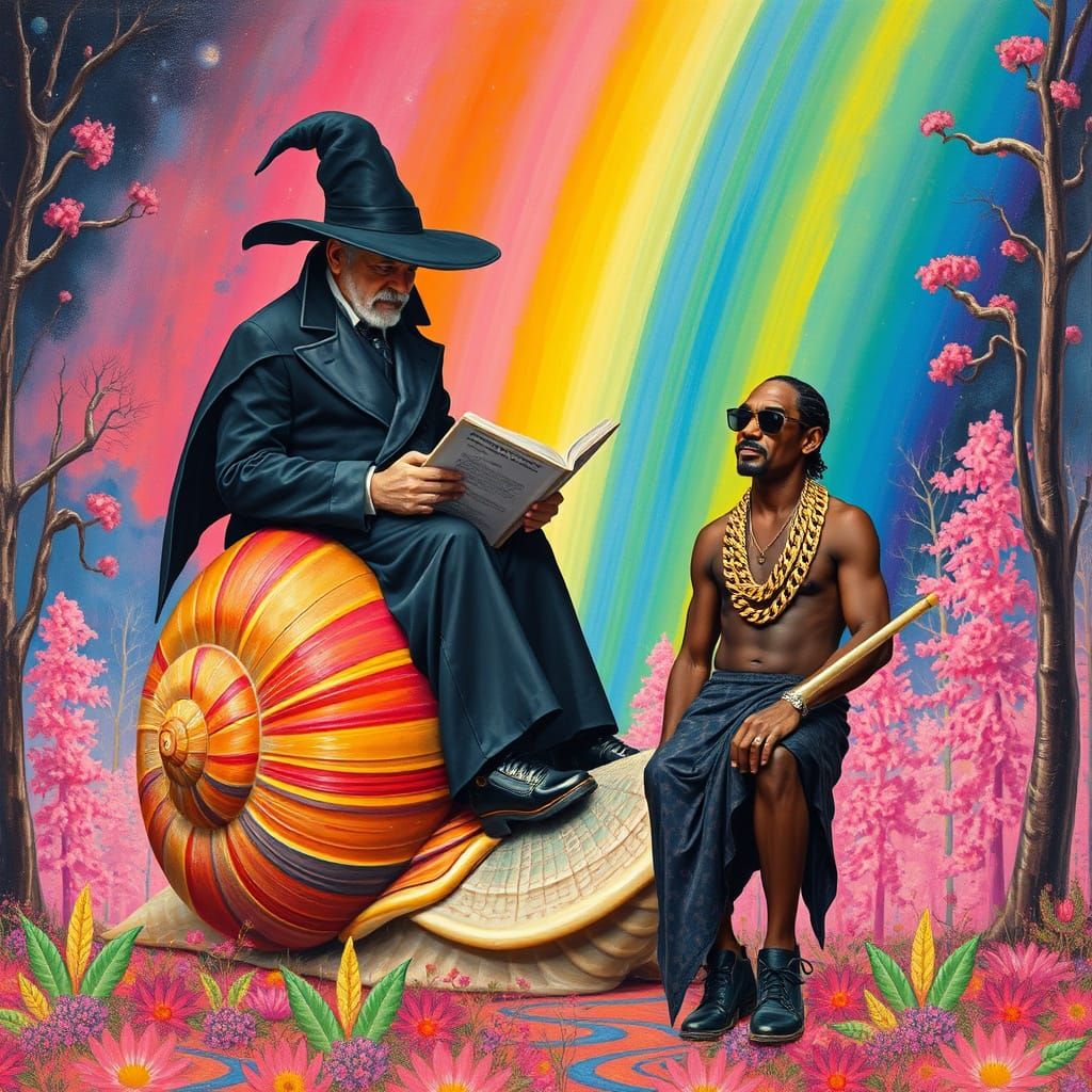 Surreal Hawking and Snoop Dogg Fantasy Landscape