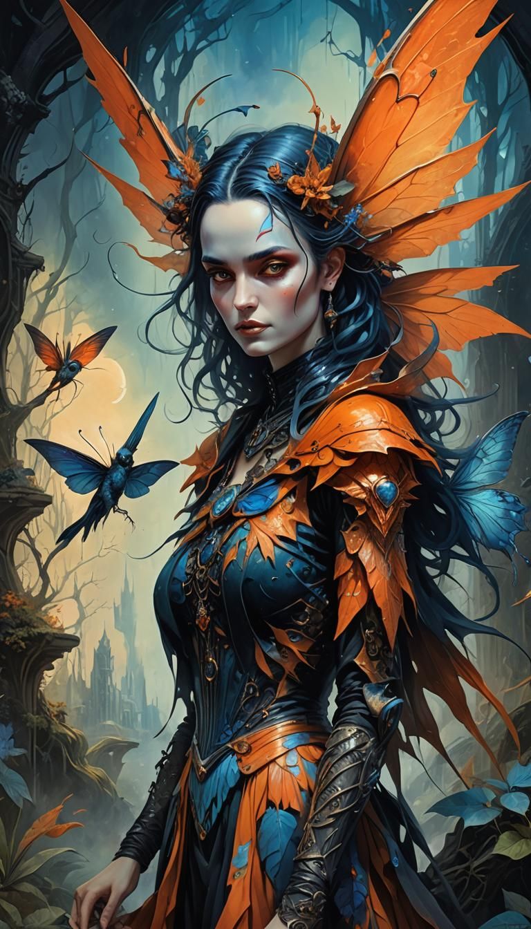 Winged Fairy Goth Girl in Dreamlike Biome