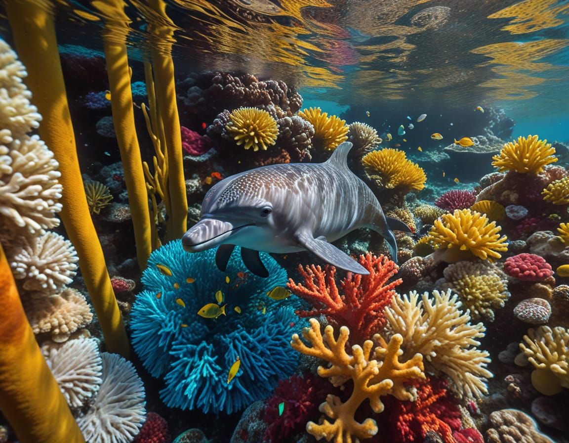 Dazzling Dolphin Amidst Vibrant Coral Reef