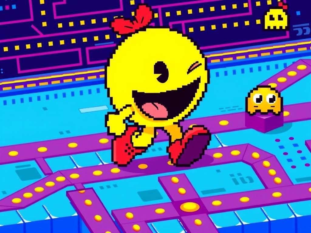Ms. Pac-Man in a Retro 8-Bit Arcade