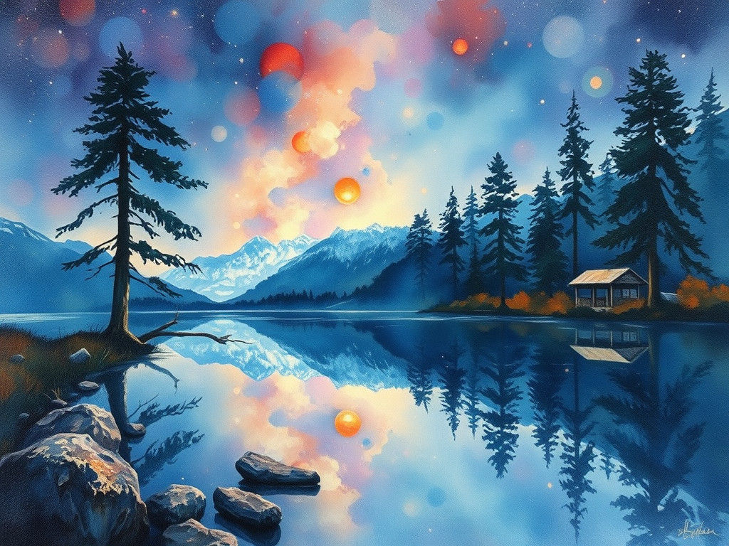 Holographic Watercolor Painting with Wet-on-Wet Technique