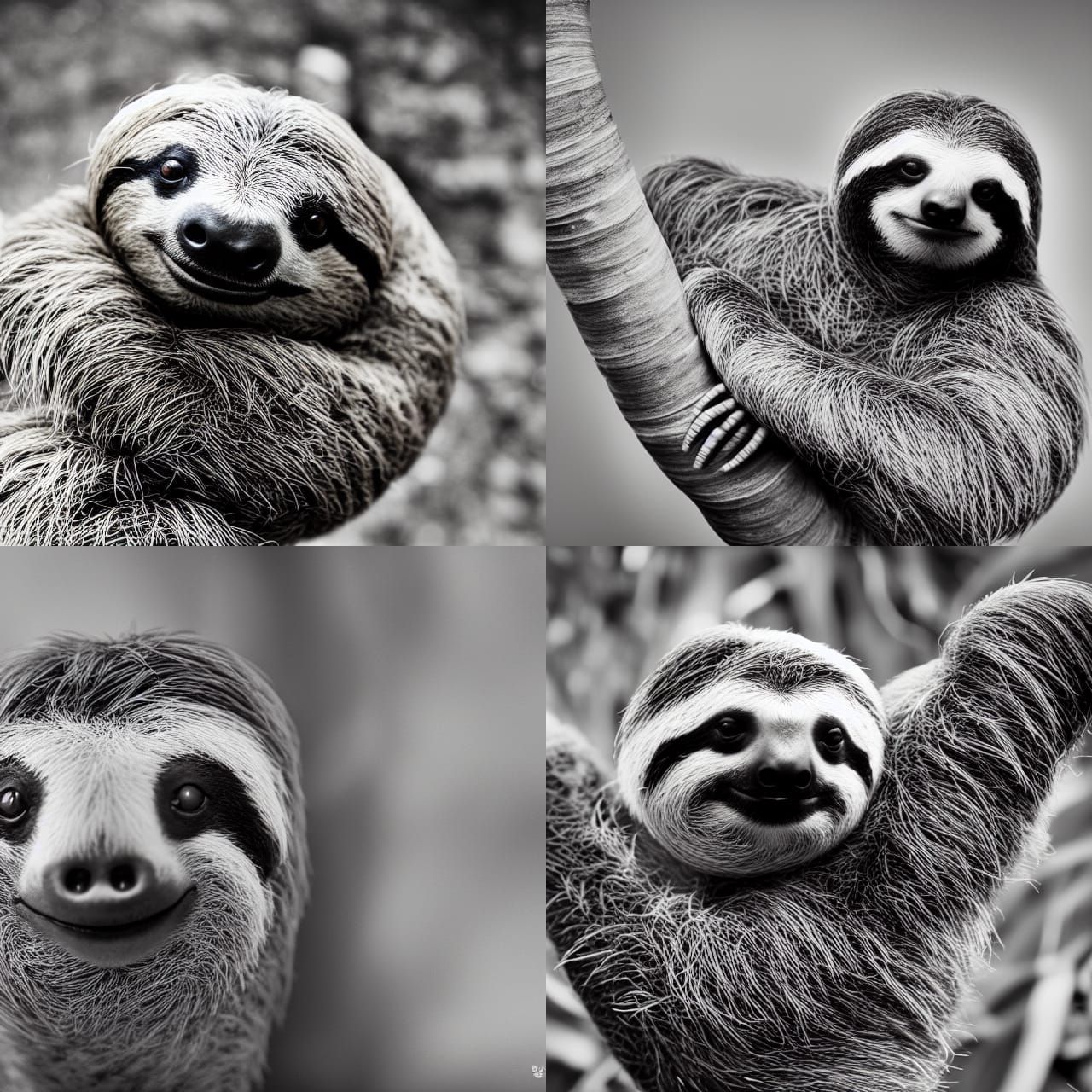 Sloth Portrait in Black and White with Bokeh