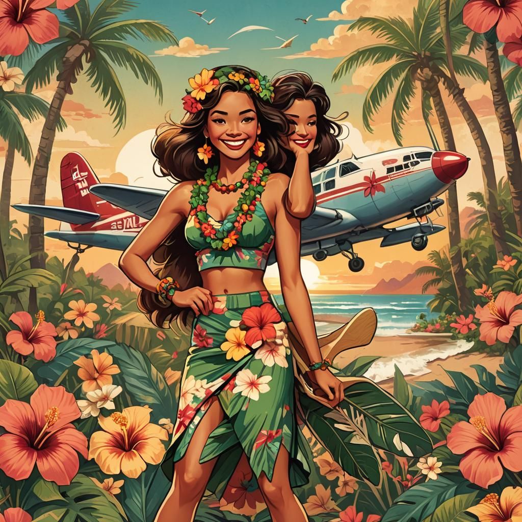 Retro Hula Girl Hawaii Travel Poster