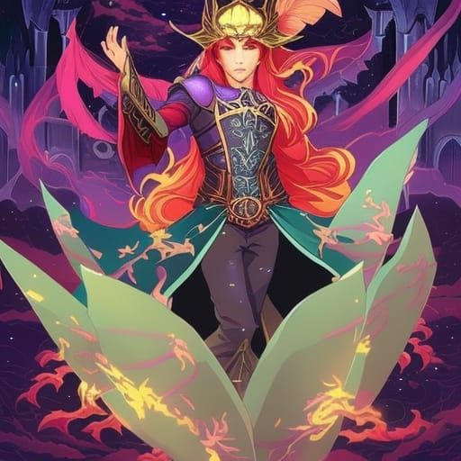 Enchanting Warlock Surrounded by Birds and Roses