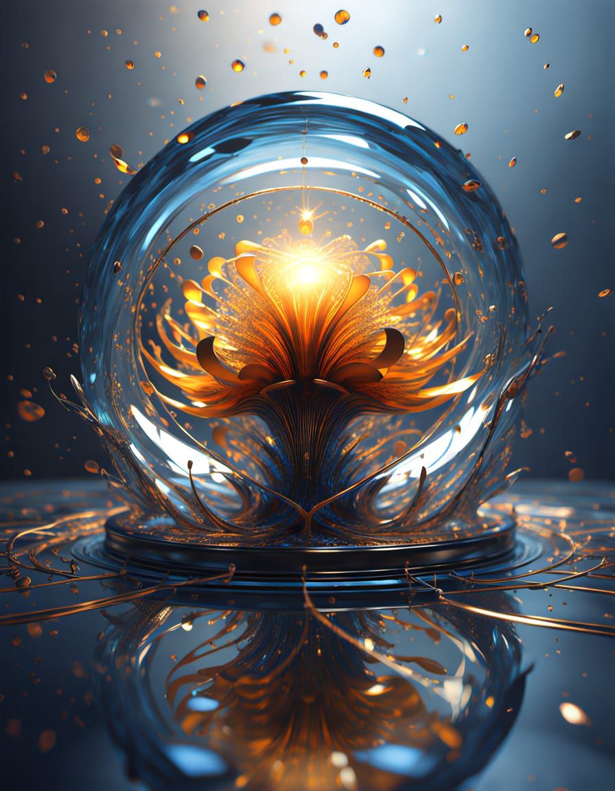 A Dream in Epicycloid Molten Amber - Explosions of Glitterglass Distort Reflect Magnify Randomly