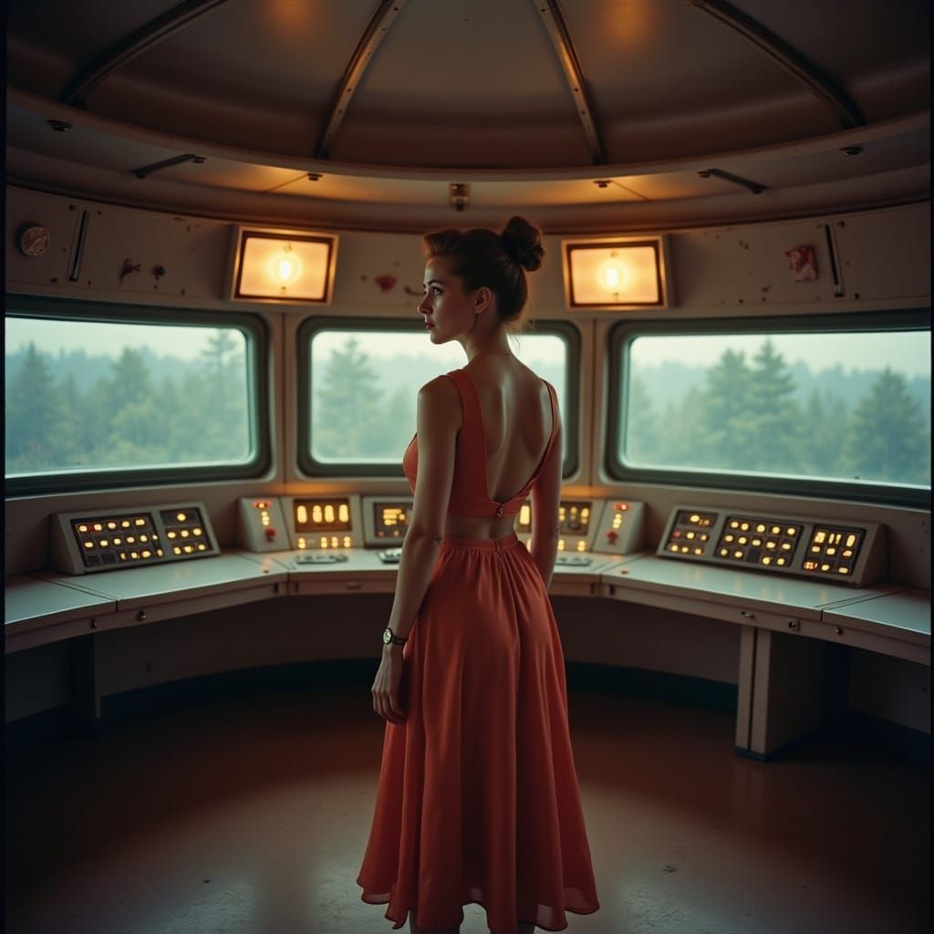 1960s Starship Captain in Control Room Portrait