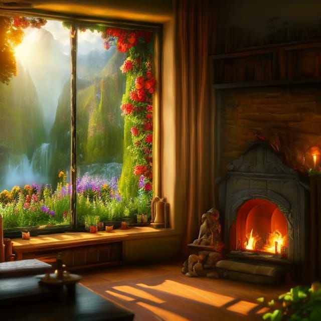 Garden of Eden Through Window: Detailed Digital Art