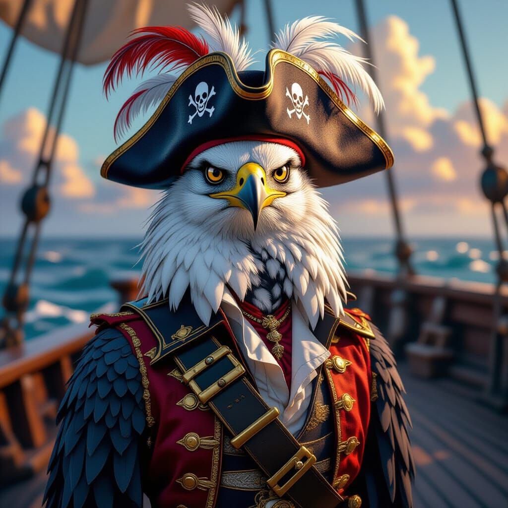 Secretarybird Pirate Portrait in Piratecore Style