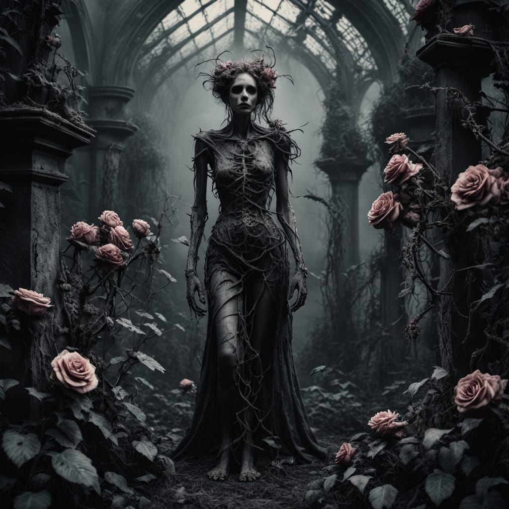 Eerie Abandoned Gothic Garden in Dark Fantasy Style