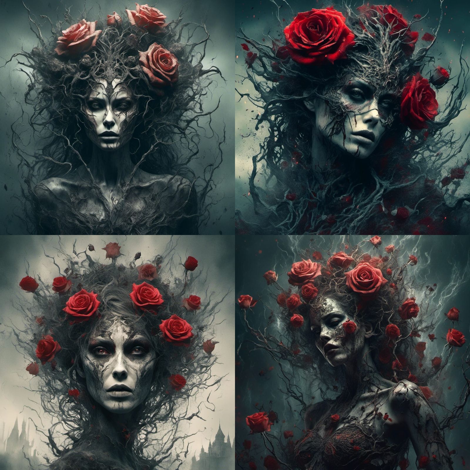 Abstract Double Exposure: Woman and Thorny Rose